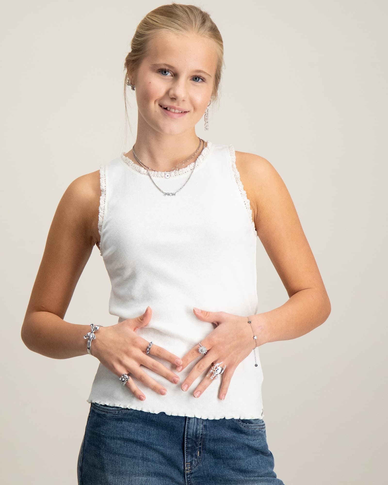 RIBBED TANK WITH LITTLE RUFFLE