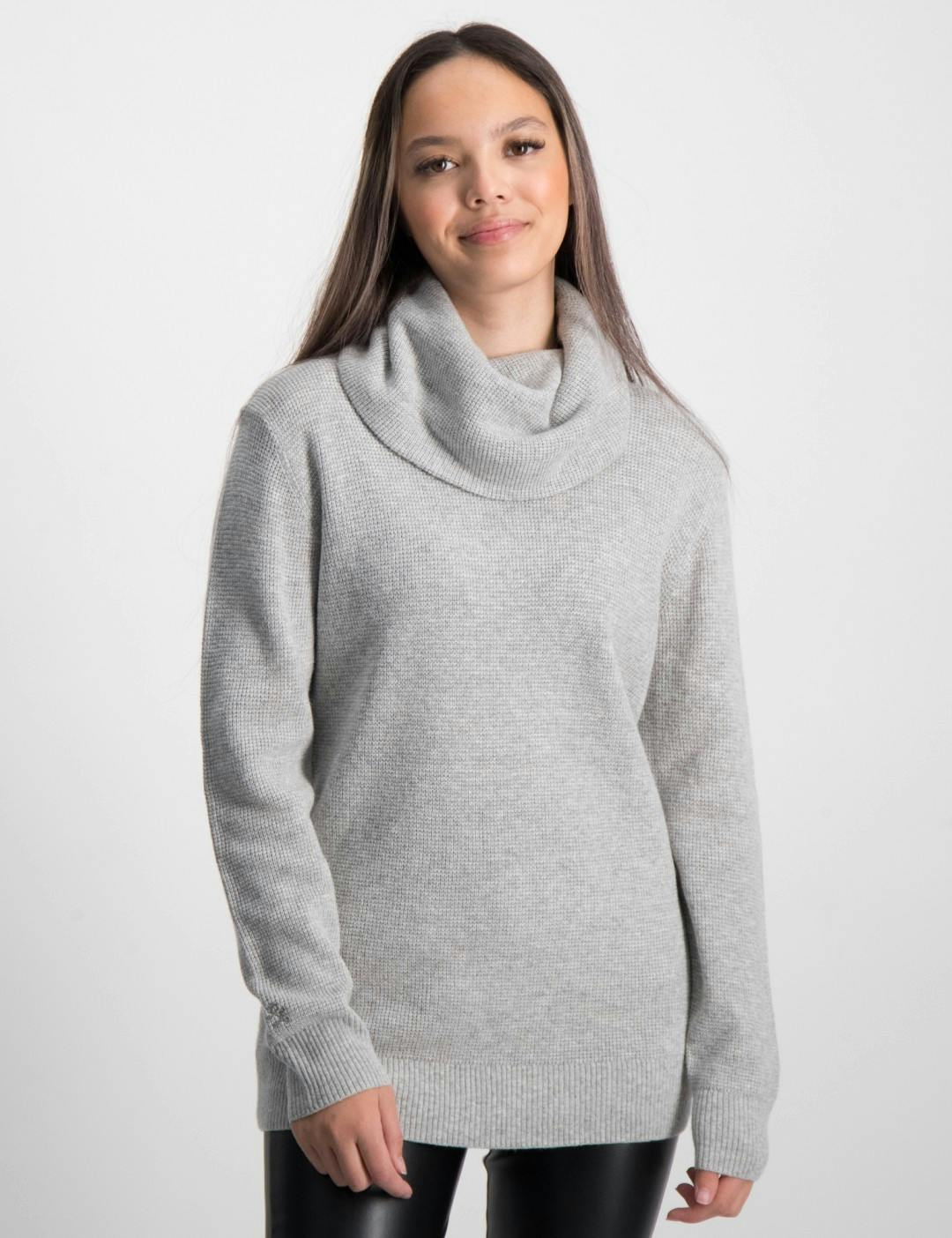 Waffle-Knit Turtleneck Tunic Sweater