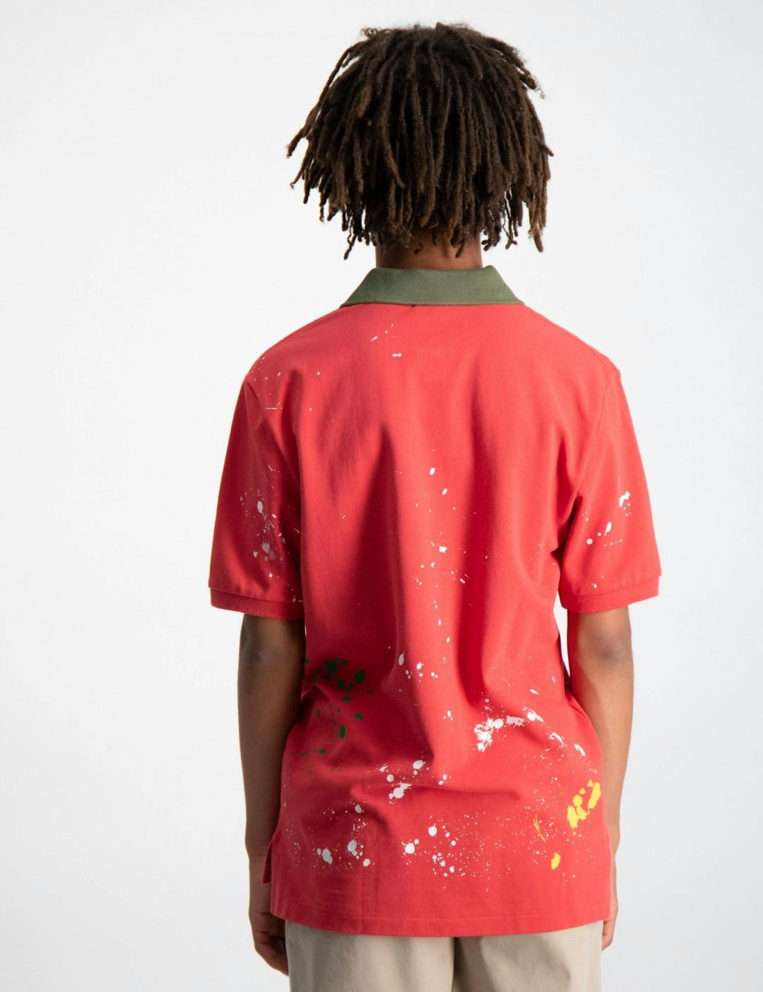 Paint-Splatter-Print Mesh Polo Shirt